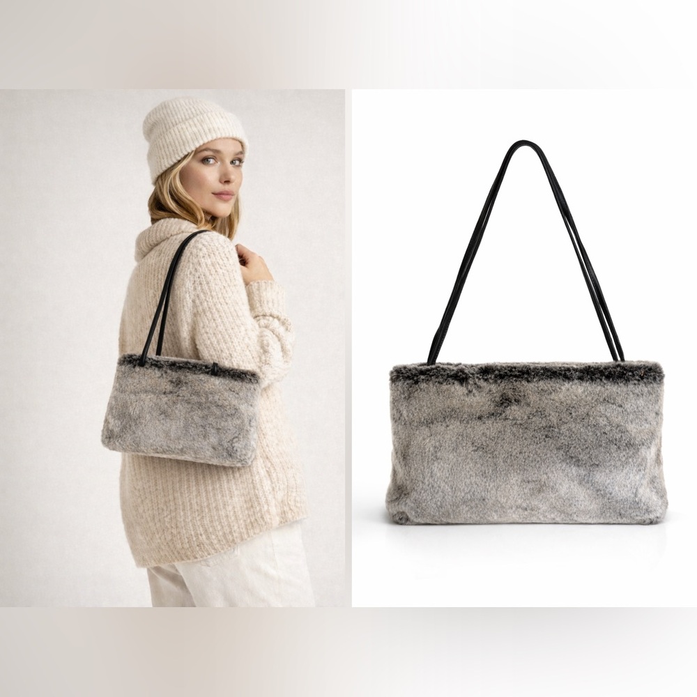 Marian Paquette Faux Fur Tote Bag w/ Leather Straps New!